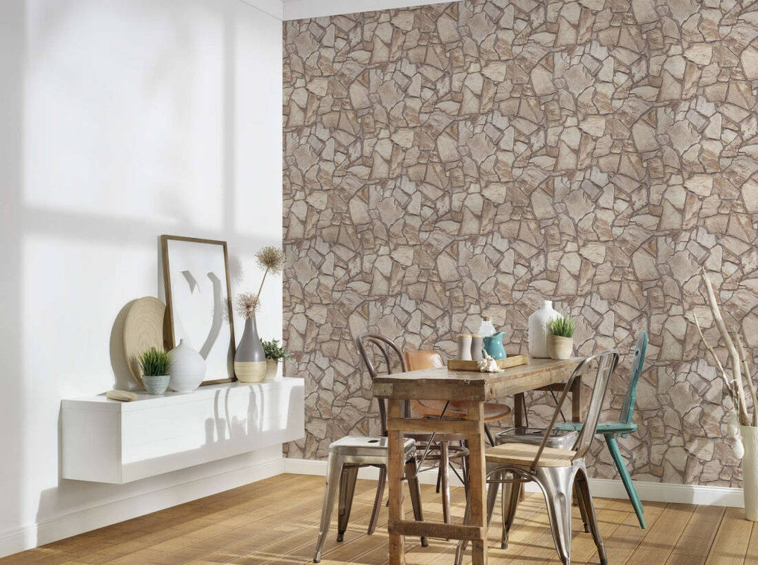 Stone Deco Abstract Wallpaper in Taupe
