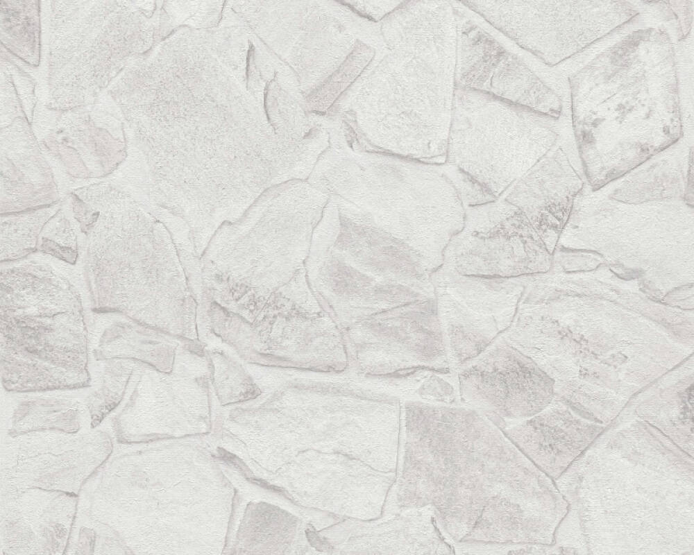 Stone Deco Abstract Wallpaper in Grey/White