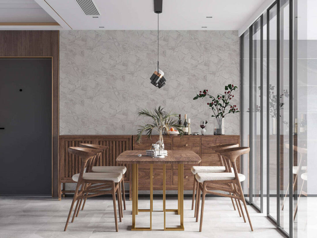 Stone Deco Abstract Wallpaper in Grey/White