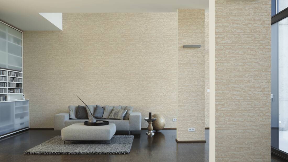 Light Brick Wallpaper in Beige/Cream