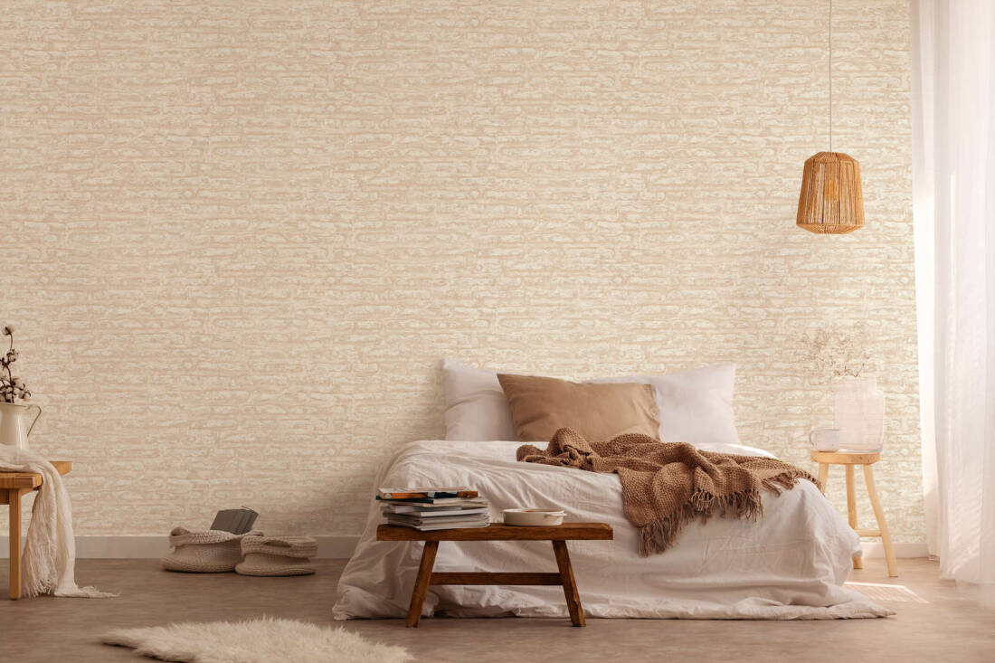 Light Brick Wallpaper in Beige/Cream