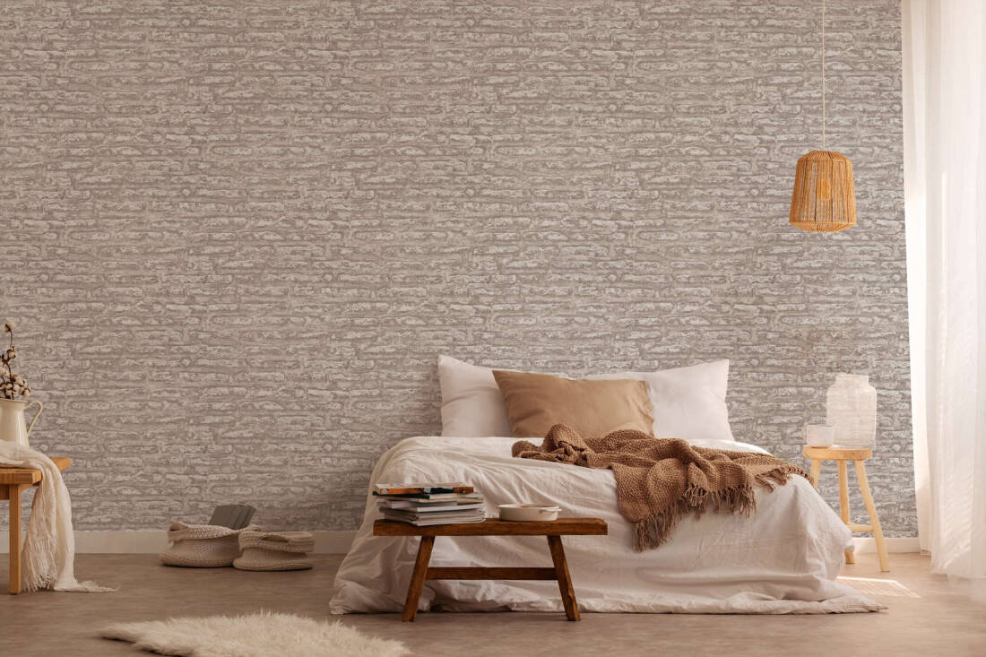 Light Brick Wallpaper in Taupe/Brown