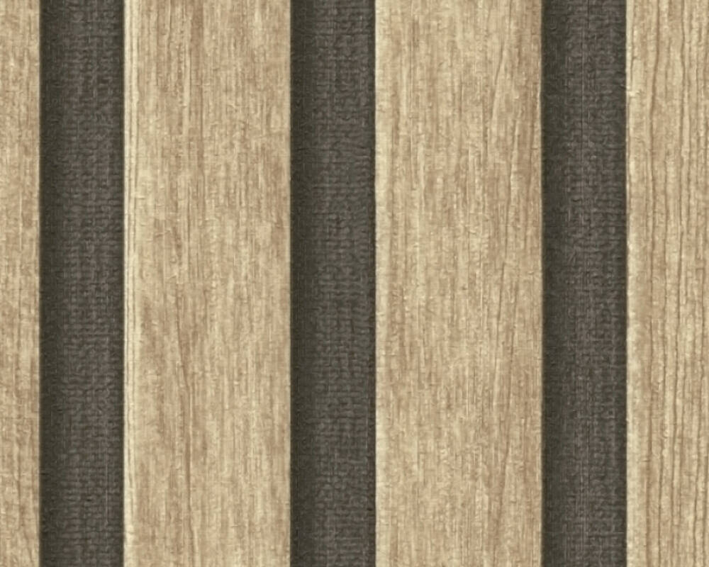 Wood Stripes Wallpaper in Light Brown/Black