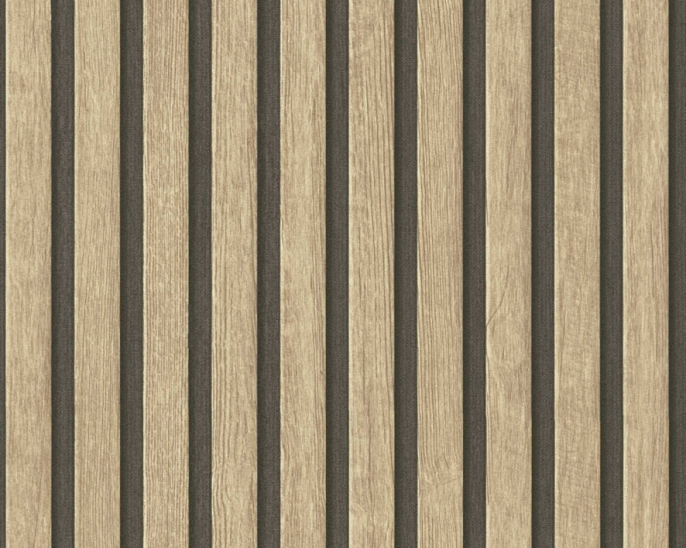 Wood Stripes Wallpaper in Light Brown/Black