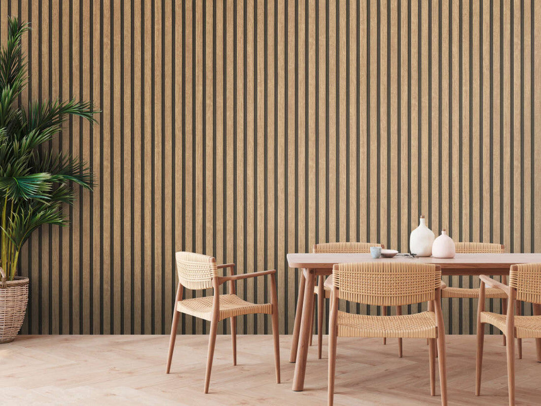 Wood Stripes Wallpaper in Light Brown/Black