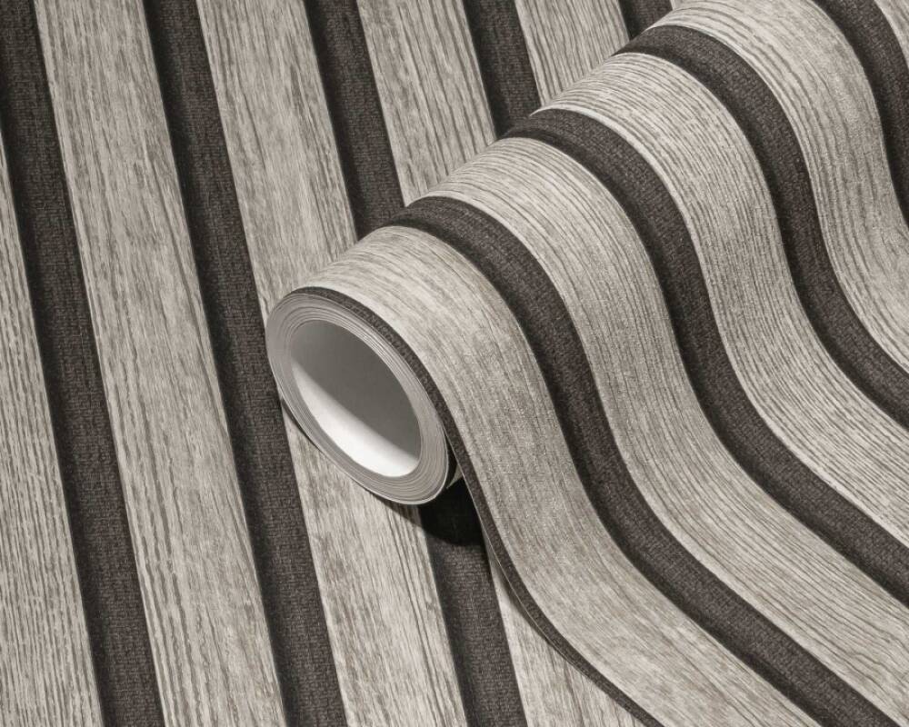 Wood Stripes Wallpaper in Grey/Black