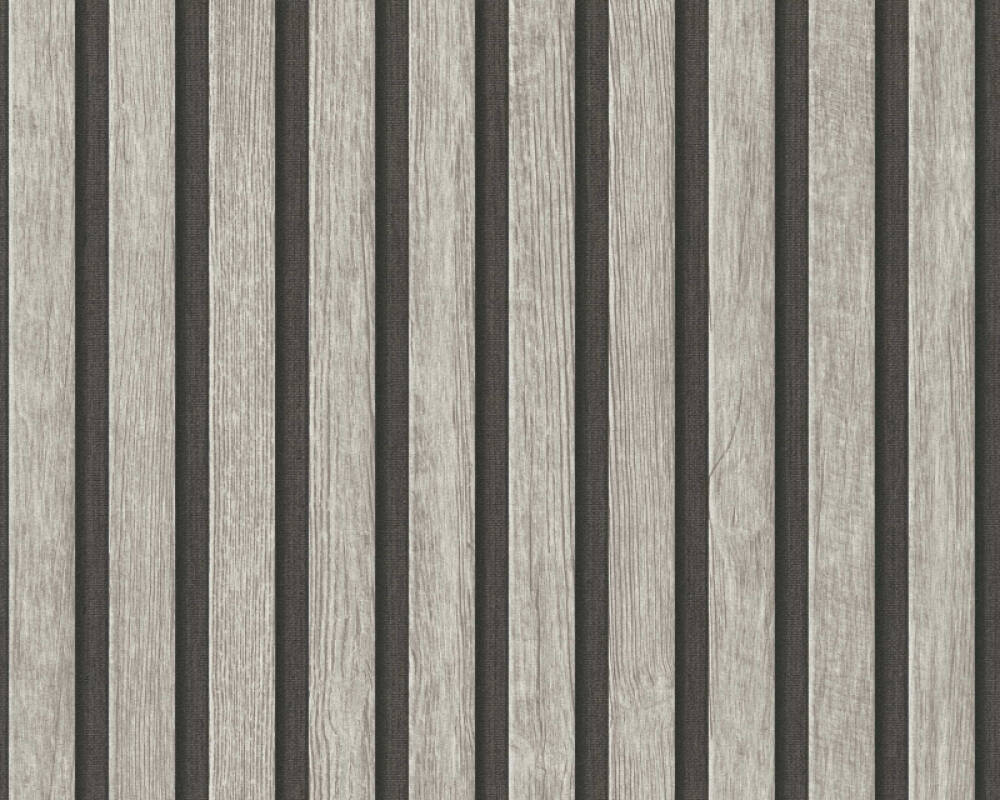 Wood Stripes Wallpaper in Grey/Black