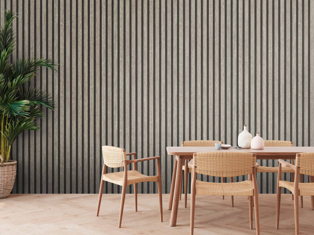 Wood Stripes Wallpaper in Grey/Black