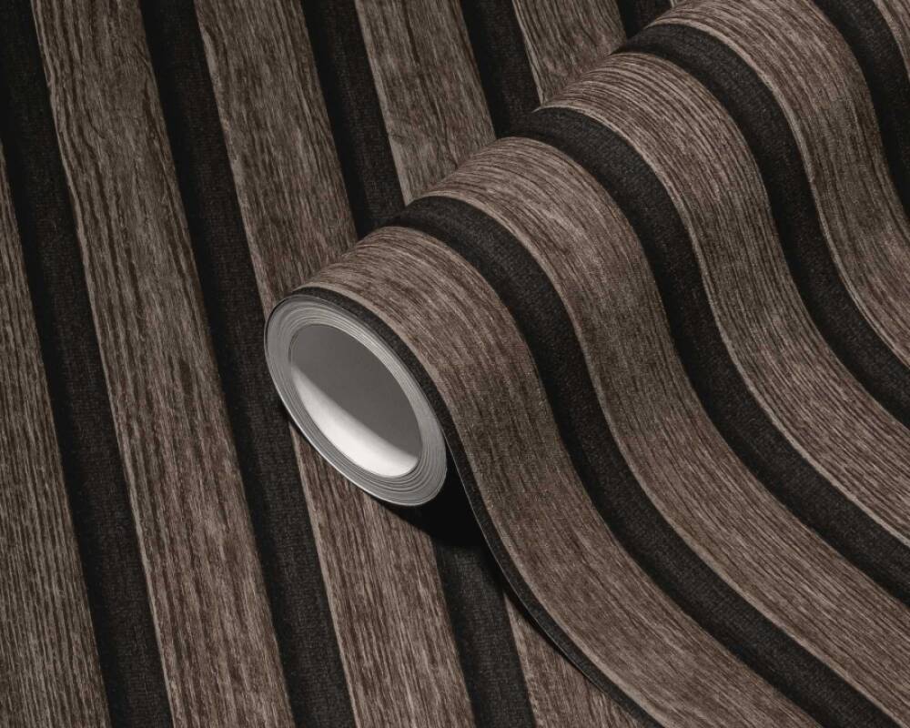 Wood Stripes Wallpaper in Dark Brown/Black