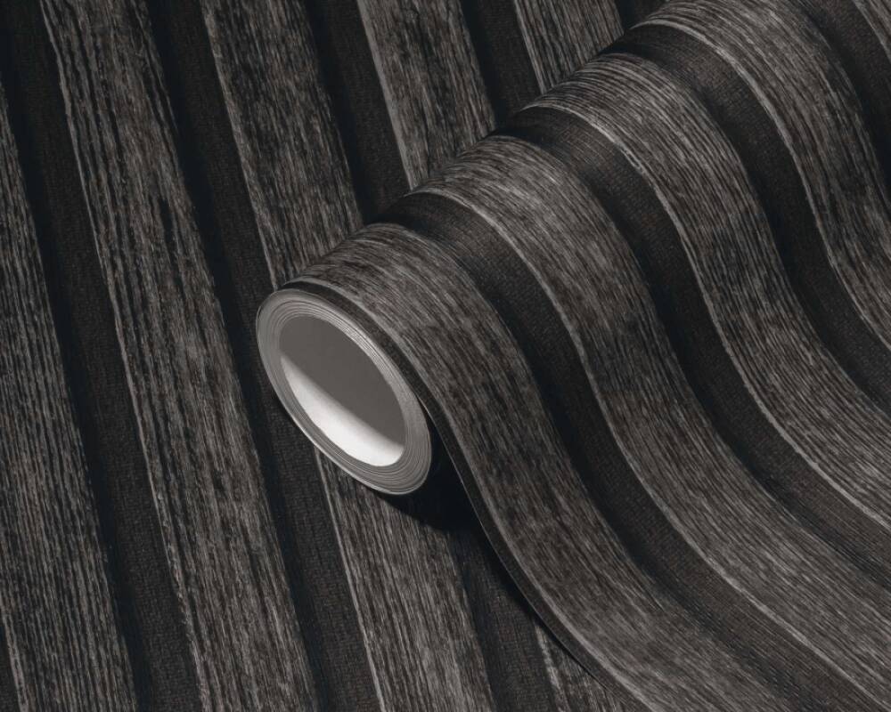 Wood Stripes Wallpaper in Dark Grey/Black