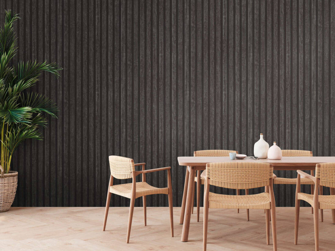 Wood Stripes Wallpaper in Dark Grey/Black
