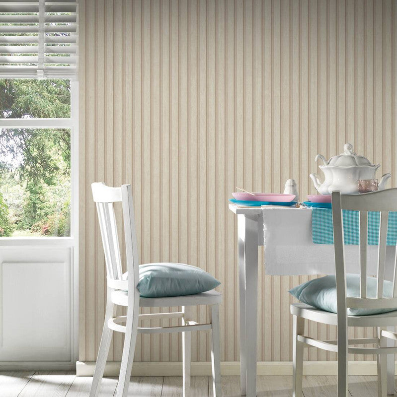 Wood Stripes Wallpaper in Beige/Cream