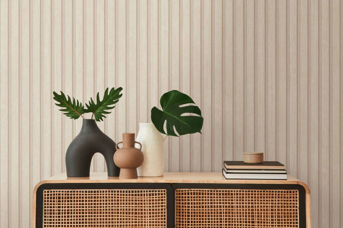 Wood Stripes Wallpaper in Beige/Cream