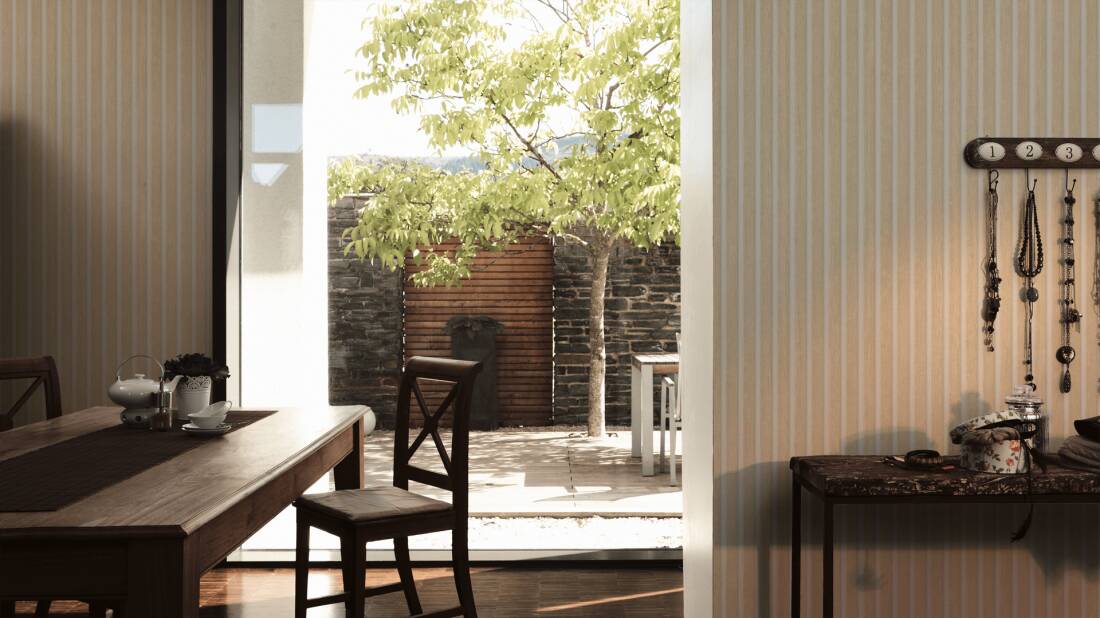 Wood Stripes Wallpaper in Beige/Cream/White