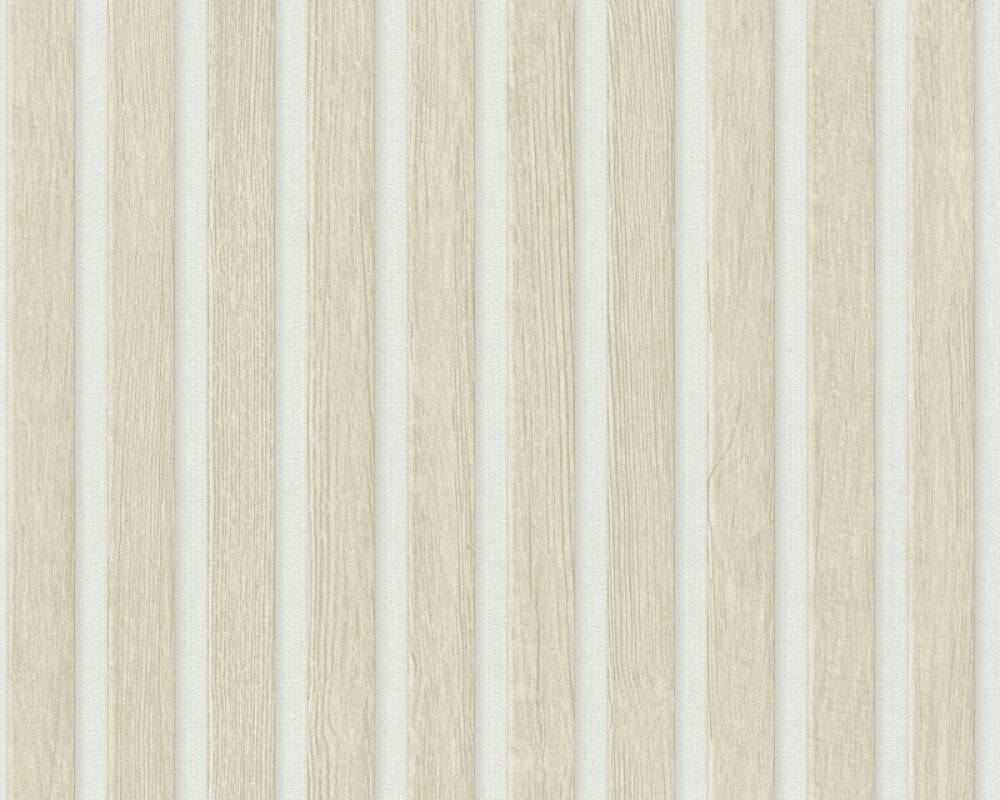 Wood Stripes Wallpaper in Beige/Cream/White