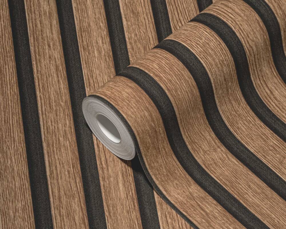 Wood Stripes Wallpaper in Brown/Black