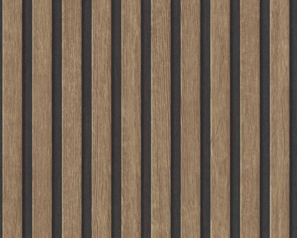 Wood Stripes Wallpaper in Brown/Black