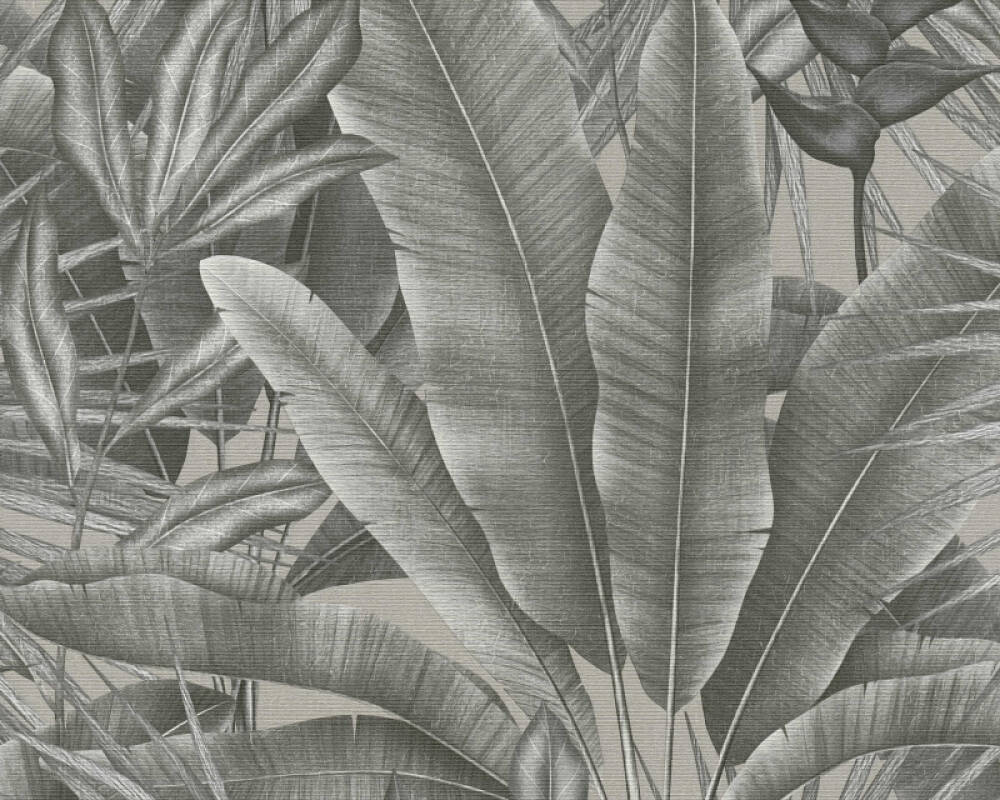 Jungle Leaf Large Floral Wallpaper in Grey/Beige/Black