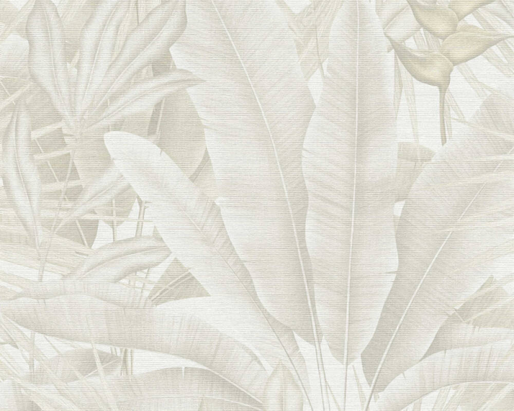 Jungle Leaf Large Floral Wallpaper in Beige/Cream/Grey