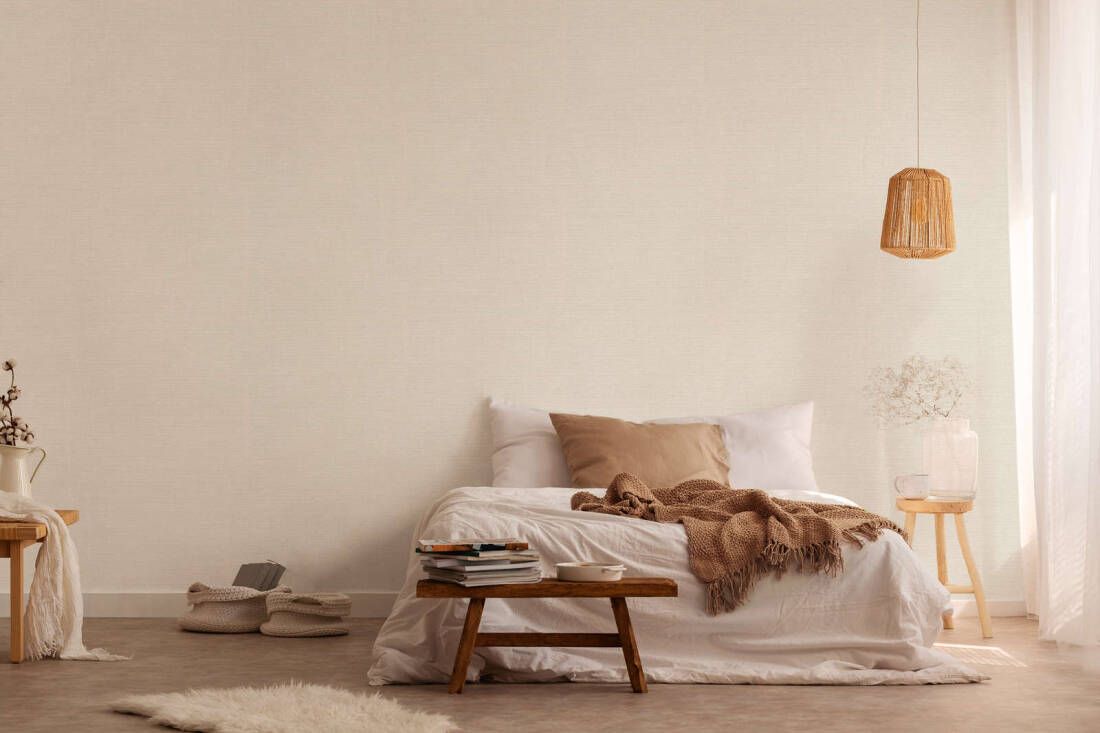 Textile-Look Light Texture Wallpaper in Beige/Cream