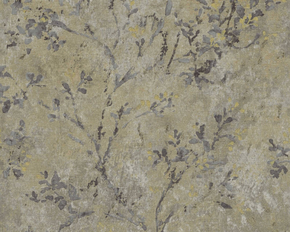 Sample Floral Watercolor Faux-Fabric Wallpaper in Brown/Grey/Gold