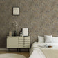 Floral Watercolor Faux-Fabric Wallpaper in Brown/Grey/Gold