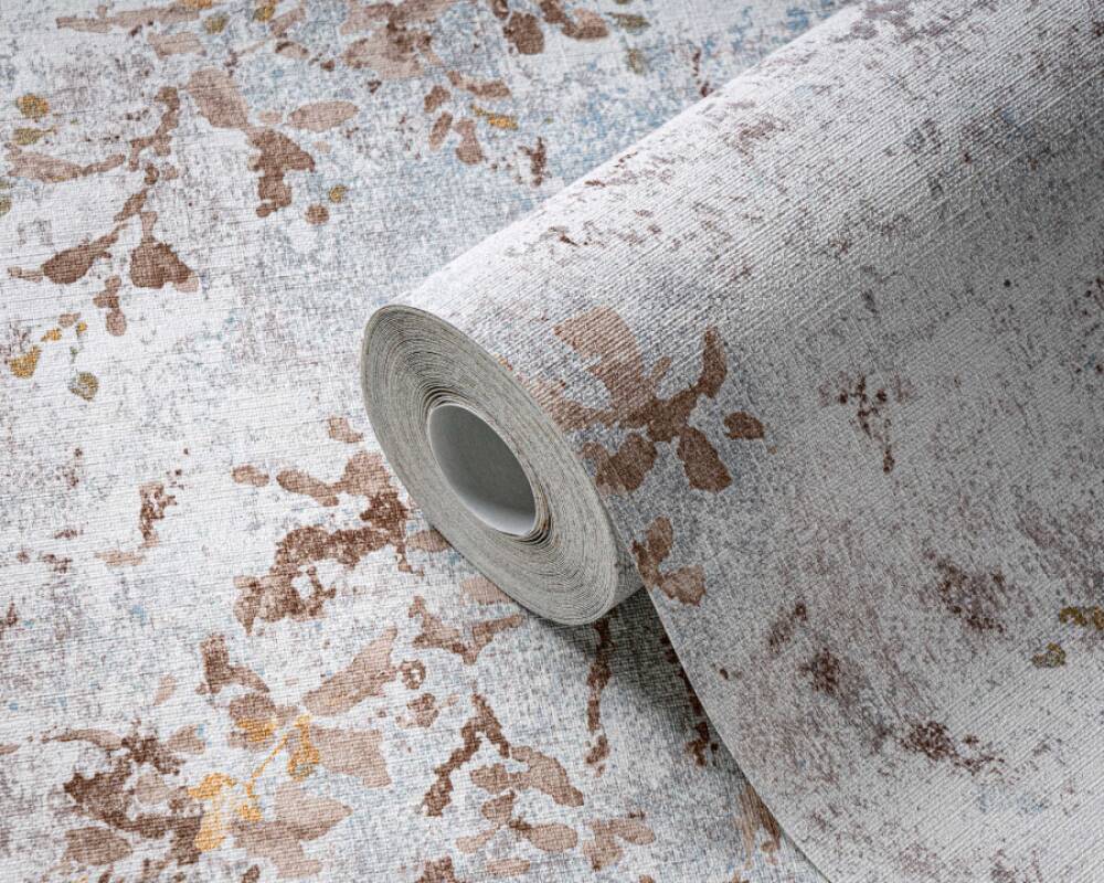 Floral Watercolor Faux-Fabric Wallpaper in Blue/Beige/Gold
