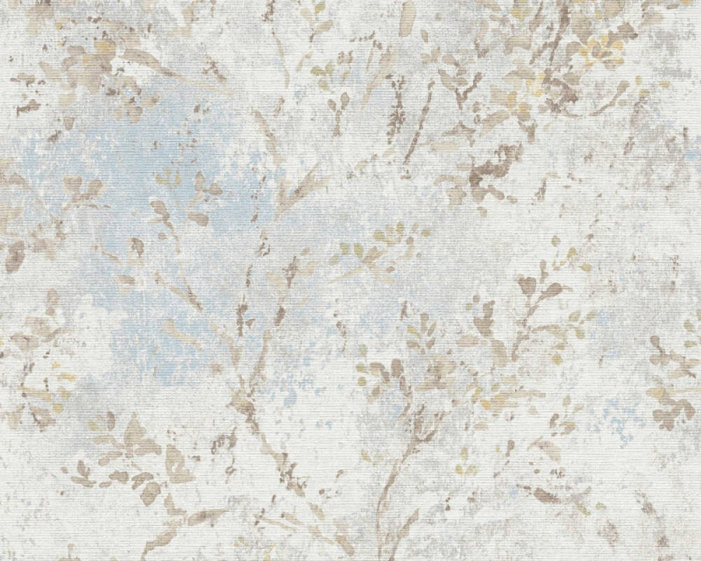 Sample Floral Watercolor Faux-Fabric Wallpaper in Blue/Beige/Gold