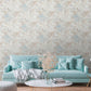 Floral Watercolor Faux-Fabric Wallpaper in Blue/Beige/Gold