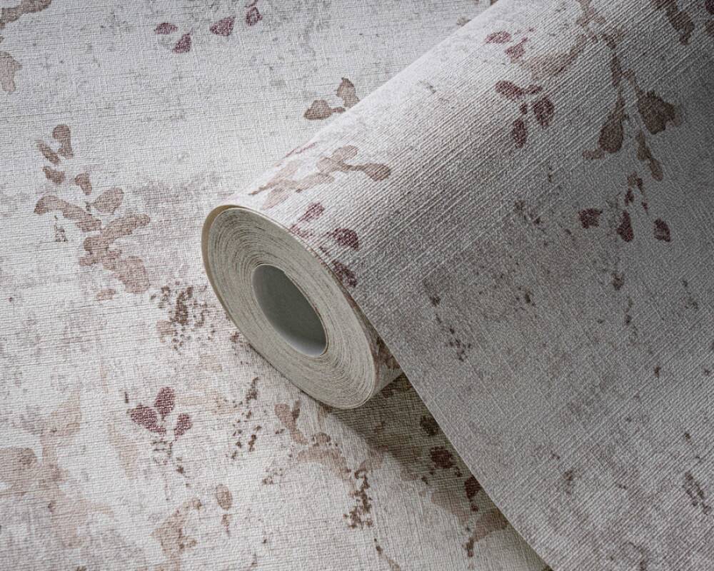 Floral Watercolor Faux-Fabric Wallpaper in Grey/Beige/Purple