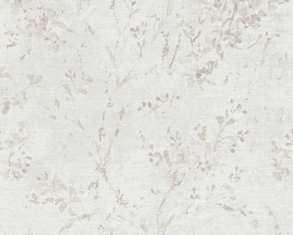 Floral Watercolor Faux-Fabric Wallpaper in Grey/Beige/Purple