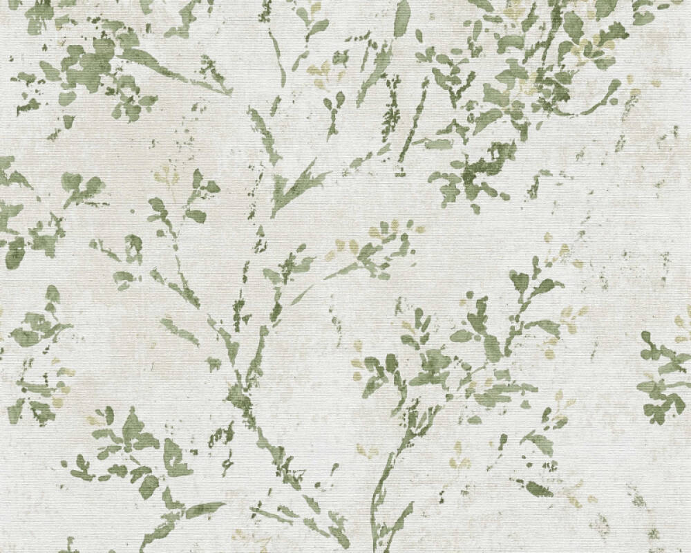 Floral Watercolor Faux-Fabric Wallpaper in Beige/Green/Gold