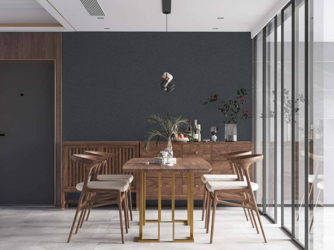Solid Textile Structure Wallpaper in Black