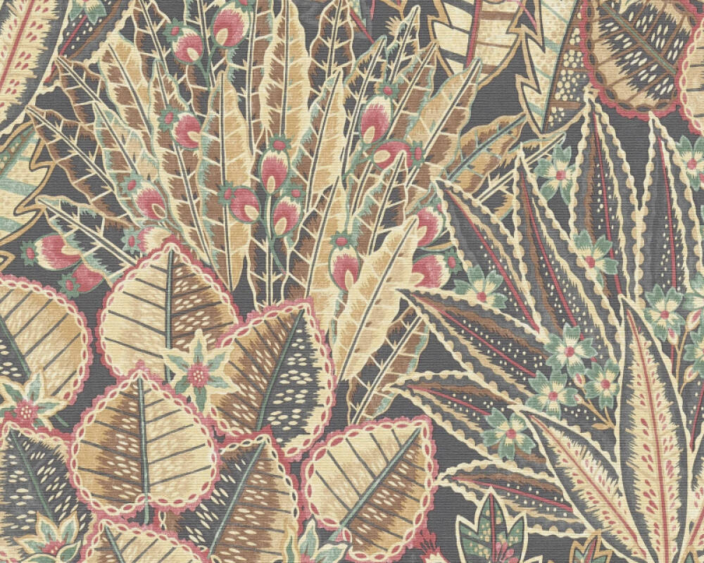 Sample Abstract Leaf Floral Wallpaper in Brown/Red/Black