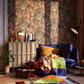 Abstract Leaf Floral Wallpaper in Brown/Red/Black