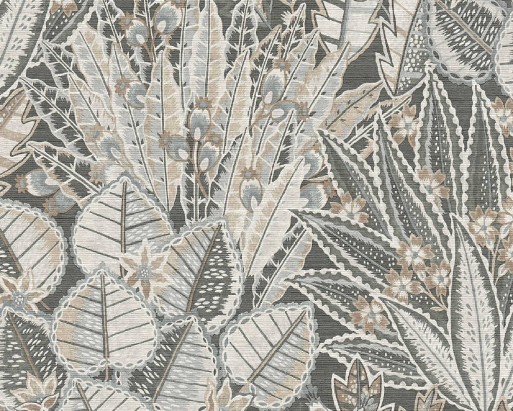 Sample Abstract Leaf Floral Wallpaper in Grey/Black/Brown