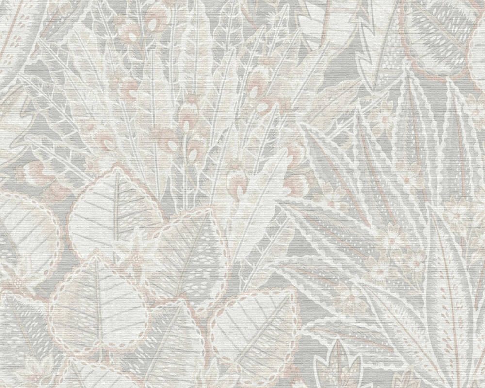 Abstract Leaf Floral Wallpaper in Grey/Beige/Cream