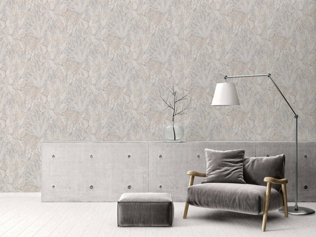 Abstract Leaf Floral Wallpaper in Grey/Beige/Cream