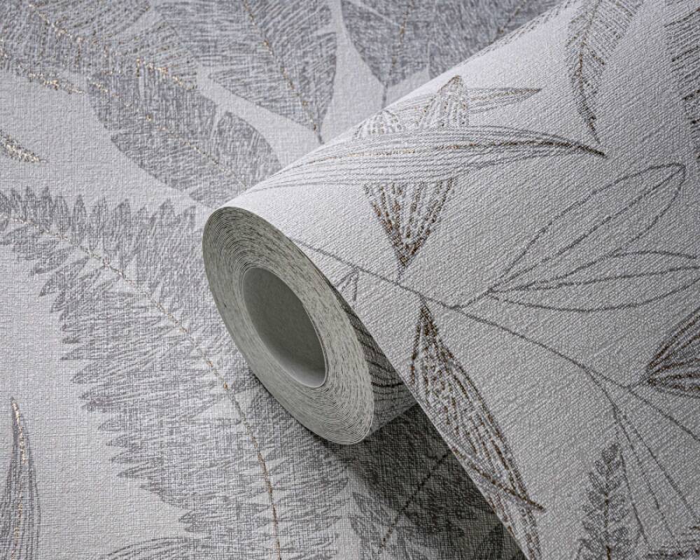 Large Leaf Floral Light Texture Wallpaper in Grey/Beige/Gold