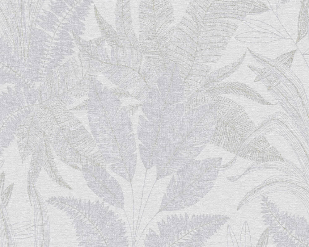 Large Leaf Floral Light Texture Wallpaper in Grey/Beige/Gold