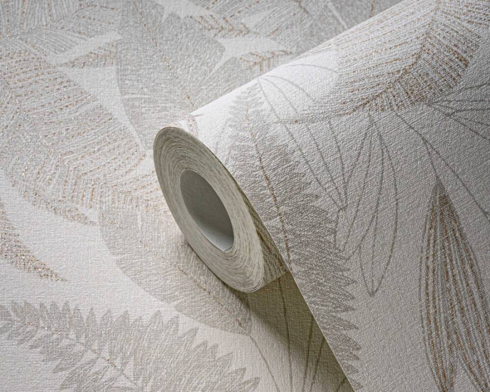 Large Leaf Floral Light Texture Wallpaper in Cream/Beige