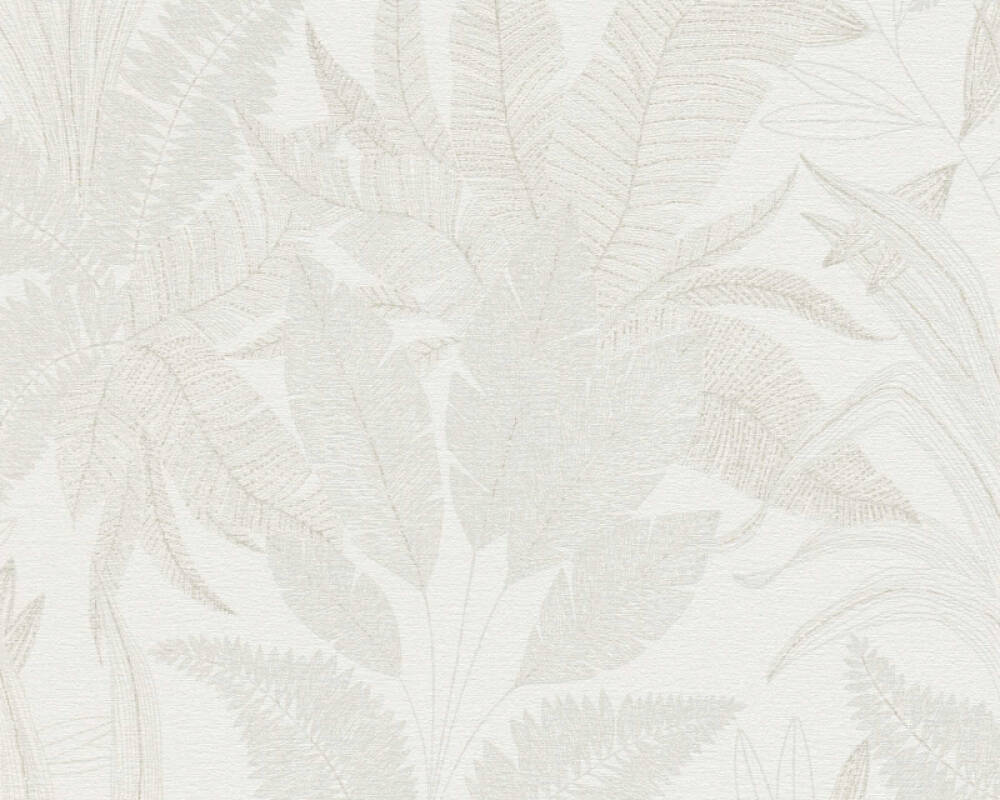 Large Leaf Floral Light Texture Wallpaper in Cream/Beige