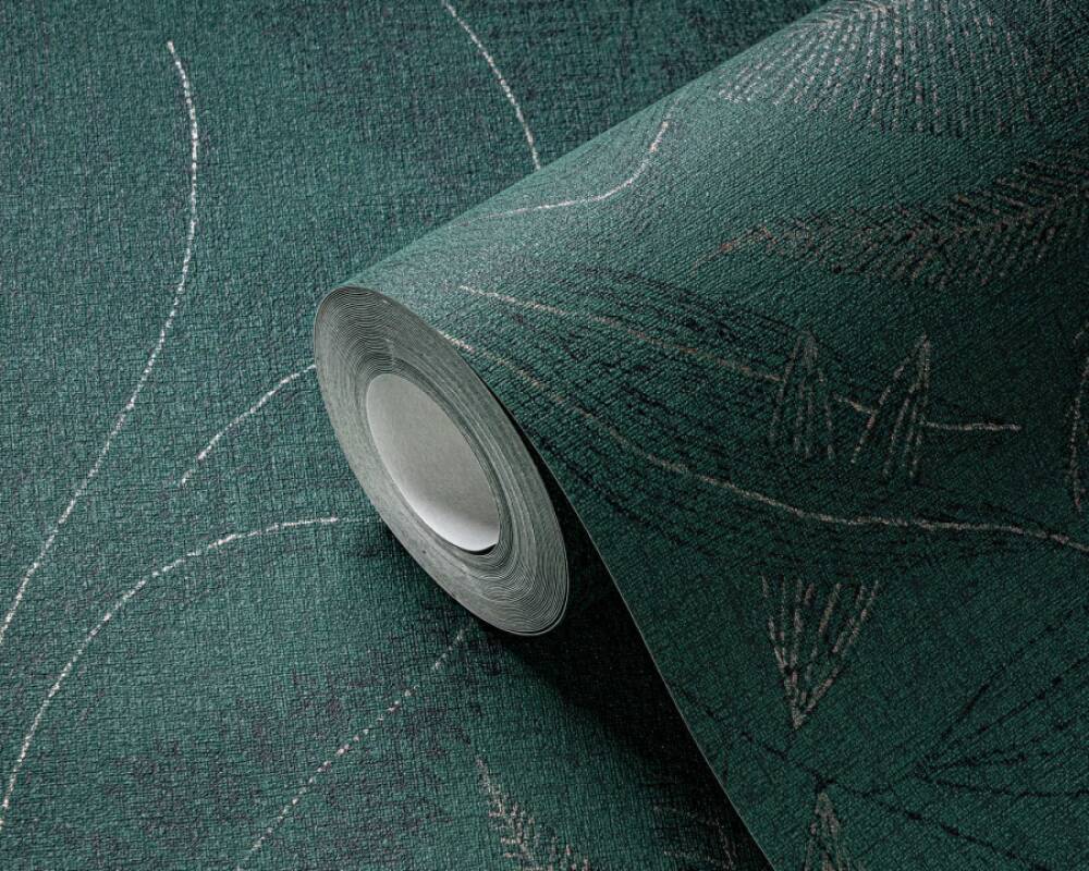 Large Leaf Floral Light Texture Wallpaper in Dark Green