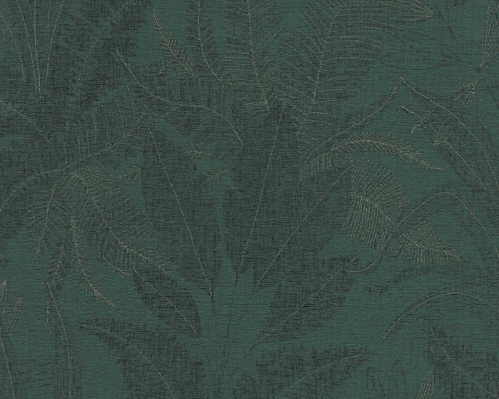 Large Leaf Floral Light Texture Wallpaper in Dark Green
