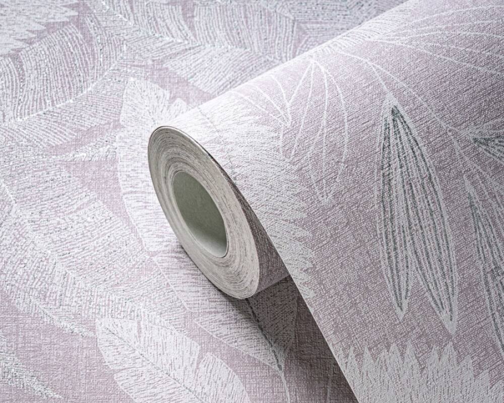 Large Leaf Floral Light Texture Wallpaper in Violet/Silver
