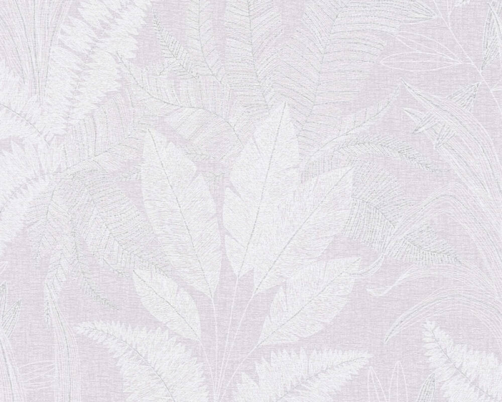 Large Leaf Floral Light Texture Wallpaper in Violet/Silver