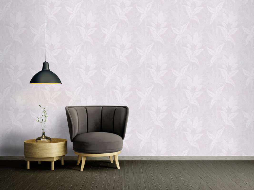 Large Leaf Floral Light Texture Wallpaper in Violet/Silver