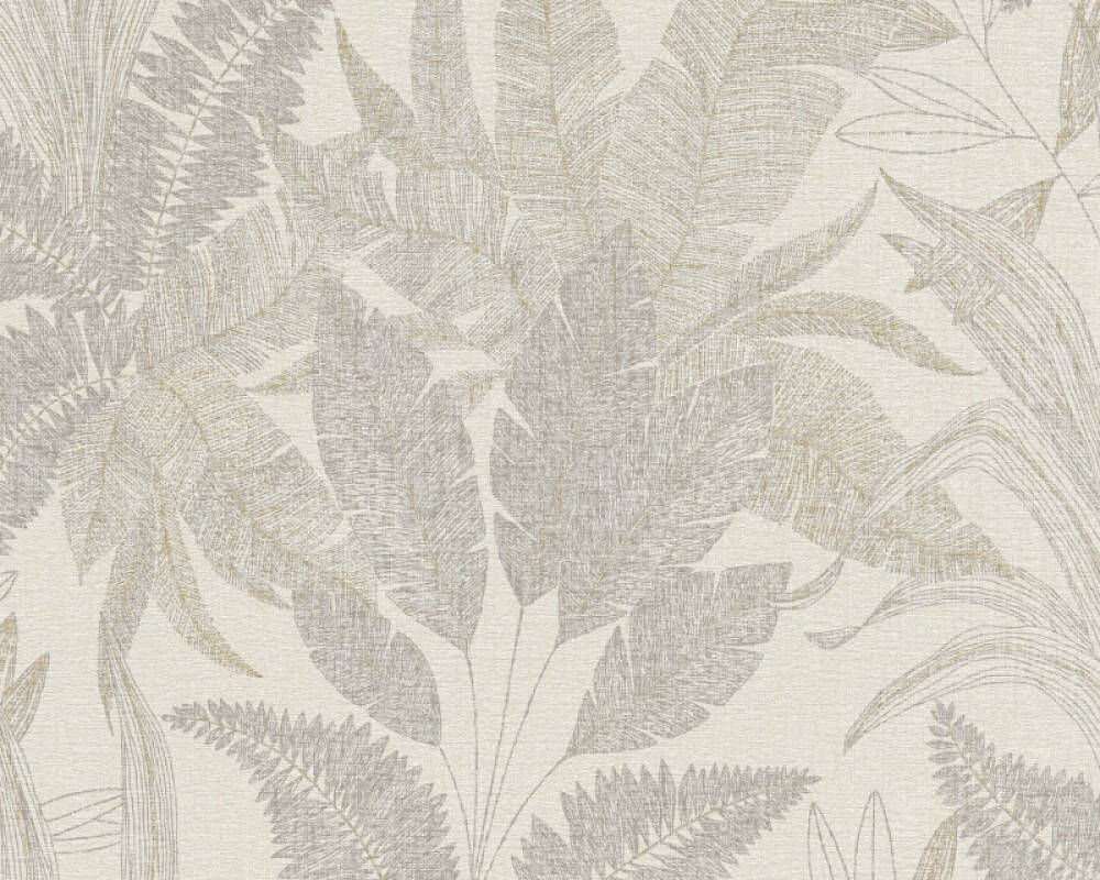 Large Leaf Floral Light Texture Wallpaper in Beige/Gold/Grey