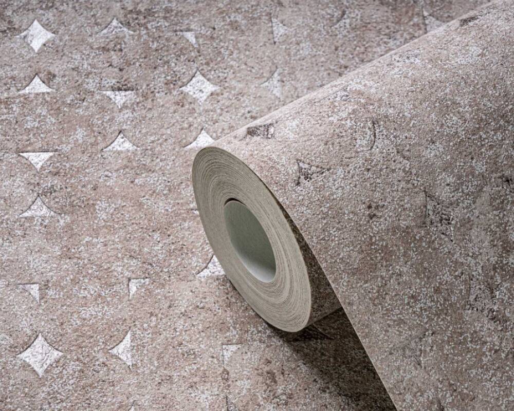 Geo Shapes & Accents Distressed Wallpaper in Beige/Brown/Metallic