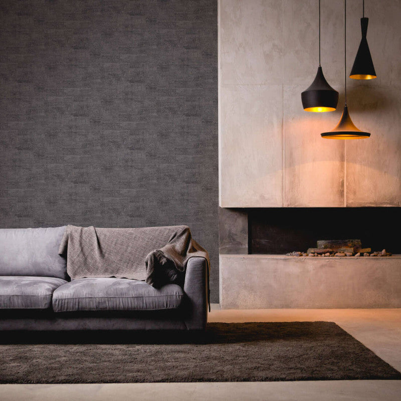 Abstract Plaster-Style Distressed Wallpaper in Black/Gold/Grey